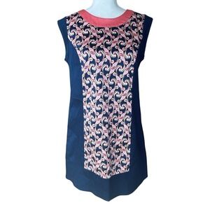 The Webster Miami Navy Blue Pink Scroll Print‎ Sleeveless Shift Dress 10